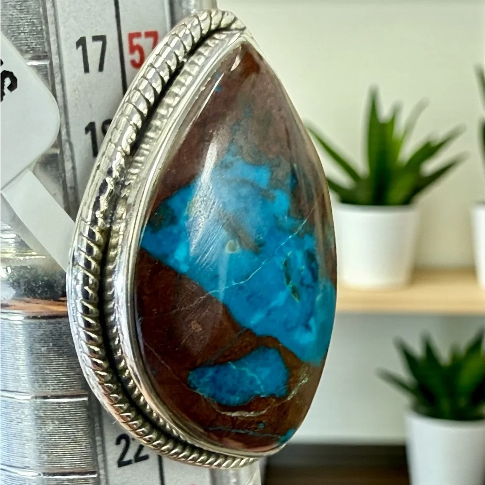 Genuine Shattuckite Statement Ring – 925 Sterling Silver – Boho Caribbean Chic